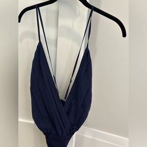 Alice and Olivia navy silk body suit